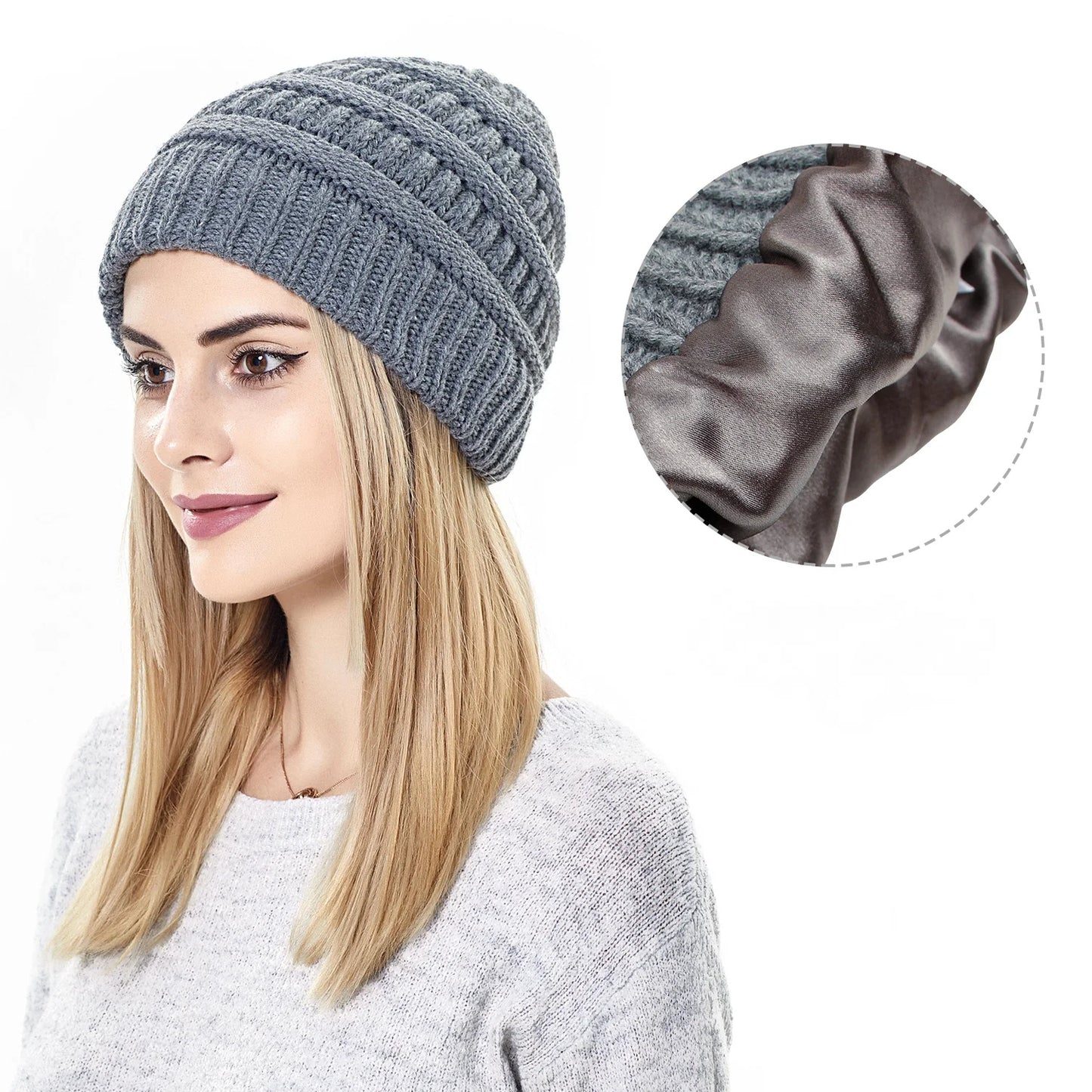 SilkLine™ Cable Knit Satin-Lined Beanie